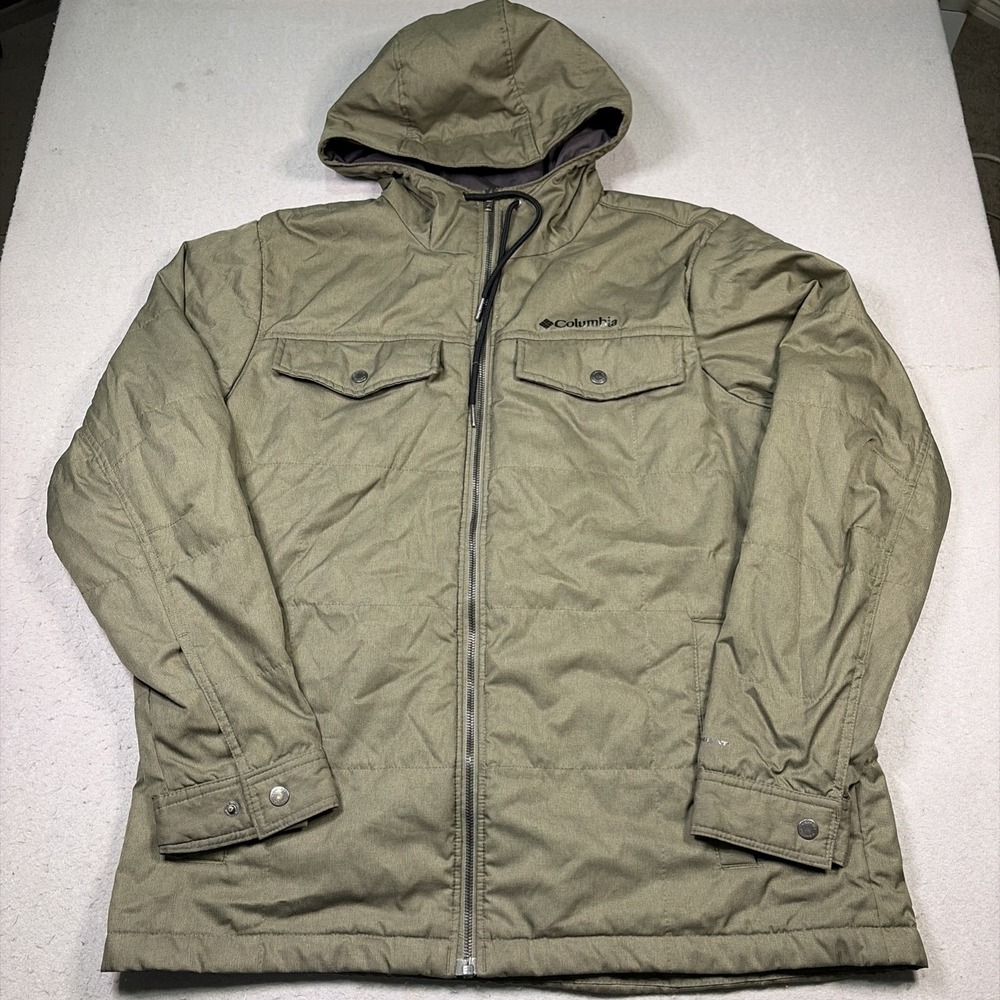 Columbia Omni-Heat Jacket Mens Large hooded zip Insulated Outdoor Hiking Green